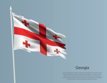 Ragged national flag of Georgia. Wavy torn fabric on blue background vector
