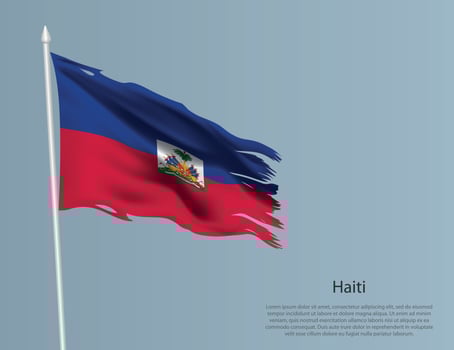 Ragged national flag of Haiti. Wavy torn fabric on blue background. vector