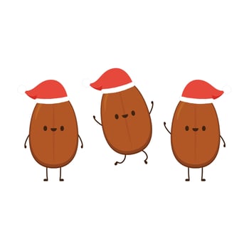 Coffee bean character design. Coffee seed vector. Santa hat vector