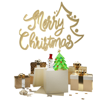 The Gold text and gift box for Christmas or Holiday concept 3d rendering png