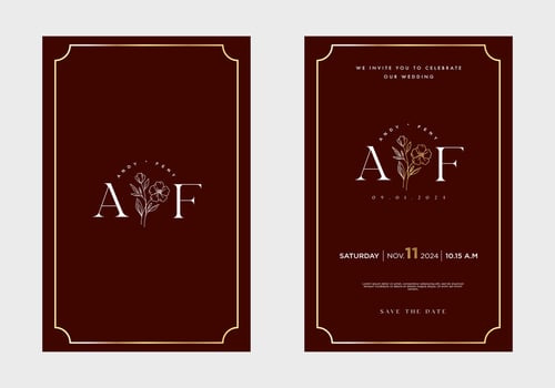 Minimalist floral wedding invitation card template design, with simple vintage color design vector