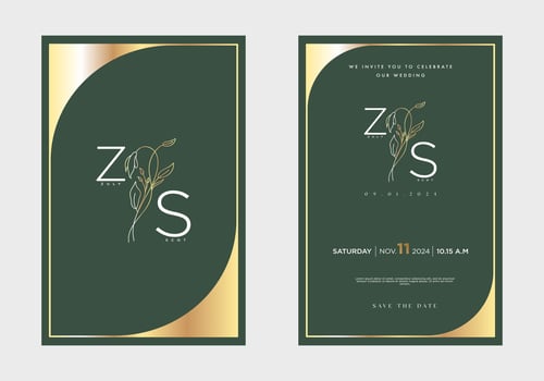 Minimalist floral wedding invitation card template design, with simple vintage color design vector