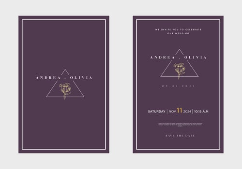 Minimalist floral wedding invitation card template design, with simple vintage color design vector