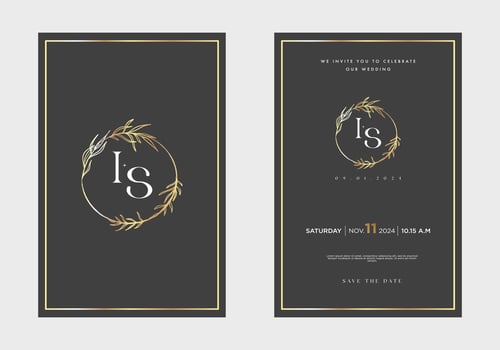 Minimalist floral wedding invitation card template design, with simple vintage color design vector