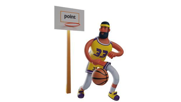 3D illustration. Basketball Athlete 3D cartoon character. Athlete is dribbling a basketball. Athlete bring the ball close to the ring and just needs to put it in to score points. 3D cartoon character png