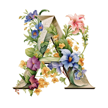 AI generated Letter A made of real natural flowers and leaves png