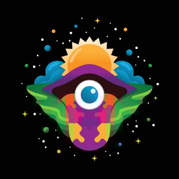 Psychedelic Artwork Featuring Eyes and Mouth vector