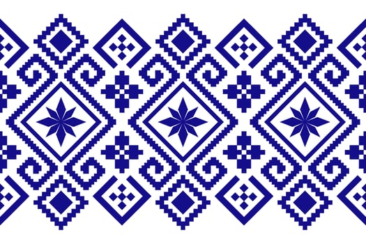 Indigo navy blue geometric traditional ethnic pattern Ikat seamless pattern border abstract design for fabric print cloth dress carpet curtains and sarong Aztec African Indian Indonesian vector