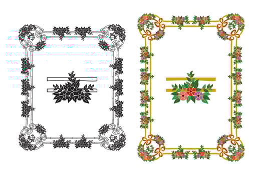 Vintage floral classic calligraphic retro vignette scroll frames ornamental design elements black and color set isolated vector