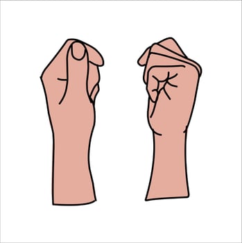 Aquarium Hand vector illustration. Female hands holding and pointing gesture, crossed fingers, fist, peace and thumbs up. Cartoon human palm and wrist vector set. hand sign language for the deaf
