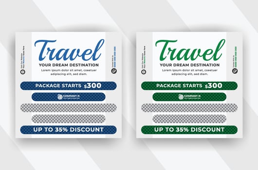 Modern adventure travel the world tour and trip social media post template for your business vector