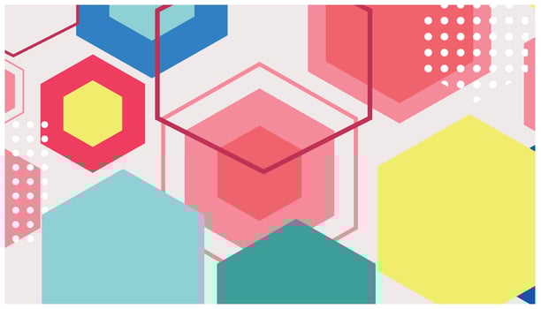 Abstract colorful geometric background with hexagons and dots. Colorful vector illustration for your design. Can be used for advertising, presentation, backdrop and banner template