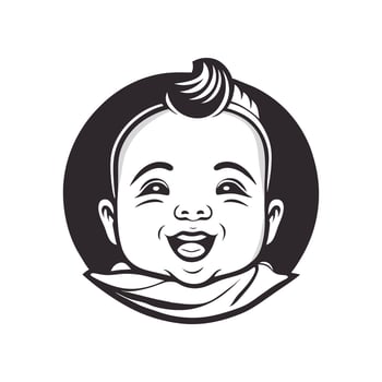 Vector portrait of a happy baby in hand drawn doodle style vector illustration