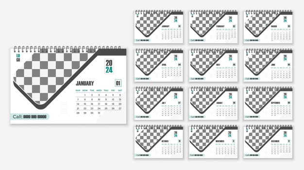 Simple and minimal desk calendar design template for 2024. free vector. vector