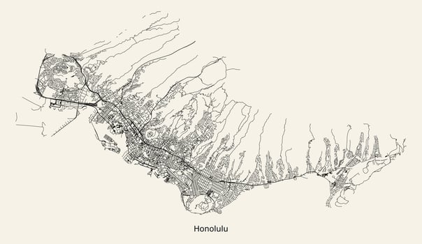 Vector road city map Honolulu, Hawaii, USA