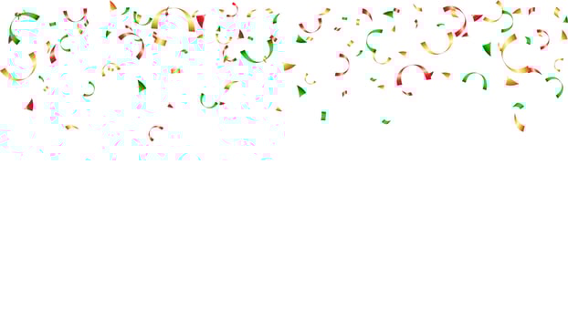 Luxury greeting card vector illustration with gold, green and red confetti. Christmas party