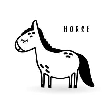 Cartoon horse animal isolated on white. Cute character, vector zoo, wildlife poster.