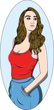 Cute hand drawn Blonde Girl wearing red Clothes vector