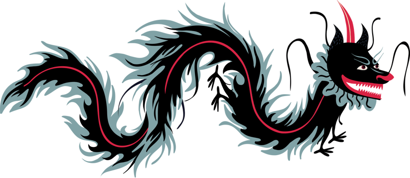 Chinese Black Mystical Fantasy Dragon. cartoon Illustration in childish hand drawn style png