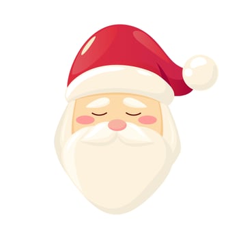 Santa Claus in red hat. Detailed Christmas vector illustration isolated on white background.  Father Christmas decoration element for holiday patterns, packaging, design