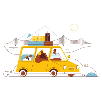 Couple traveling by car. Traveling by car concept. Vector illustration