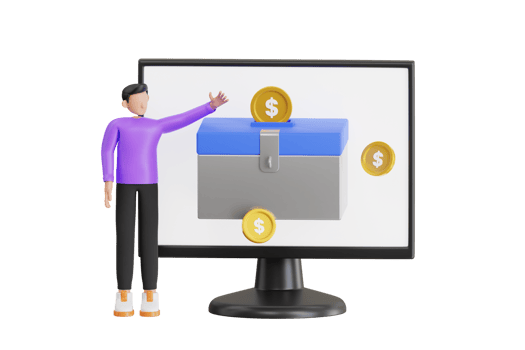 Boy Donating Online 3D Illustration. Putting Money In Donation Box. Donation box and charity concept png