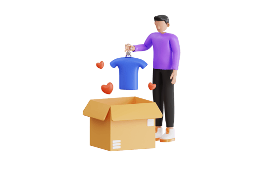 boy donating cloth 3d illustration. Charity and donating clothes concept. Clothes donation 3d illustration png