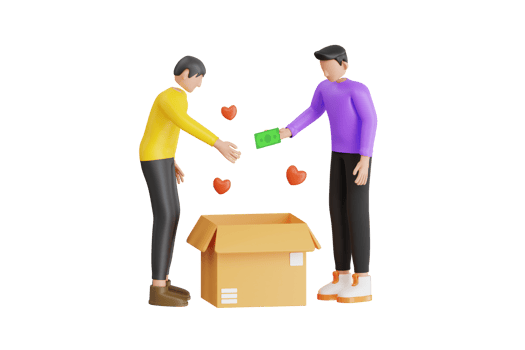 People Giving Donations To Needy 3D Illustration. The concept of giving money to the needy. 3d illustration png