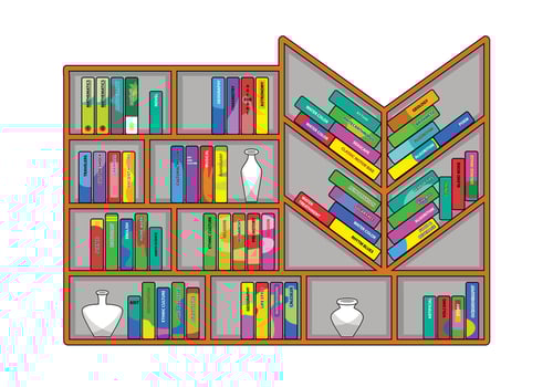 colorful bookshelf vector for background design.