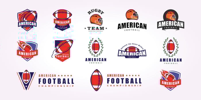 rugby ball logo design bundle, american football team sport set bundle vector vintage illustration