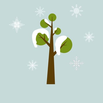 Chistmas trees and snow flakes on light blue background, with snow on it and Set of winter trees vector