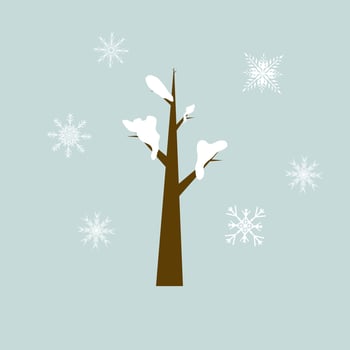 white Chistmas tree and snow flakes on light blue background, used for spring concepts vector