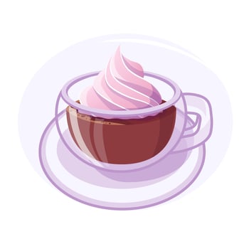 Hot chocolate or coffee, cocoa with whipped cream in a transparent mug, Vector illustration for poster, banner, flyer, advertisement, menu. Vector illustration