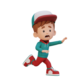 3D cute boy scary run png