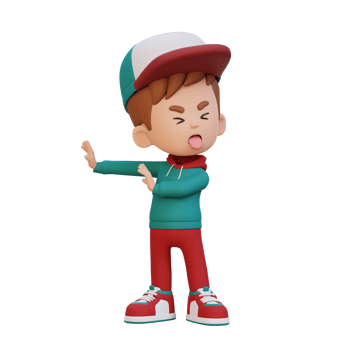 3D cute kid character rejection pose png