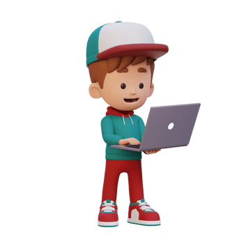3D kid Character working on a Laptop png