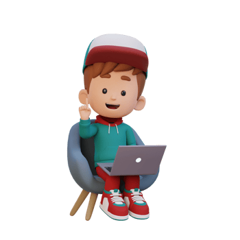 3D kid Character working on a Laptop png