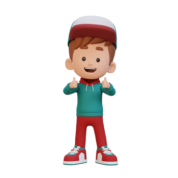 3D kid character give a thumbs up with cute happy face png