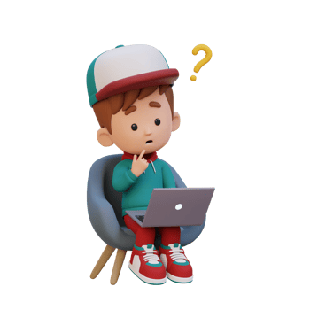 3D cute kid character confused on a laptop png