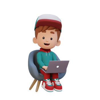 3D kid Character working on a Laptop png
