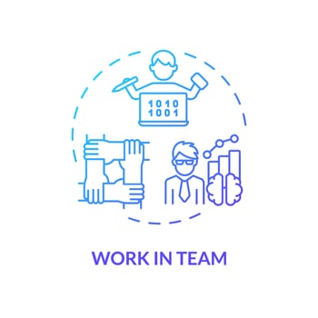2D gradient work in team icon, isolated vector, AI engineer creative thin line illustration vector