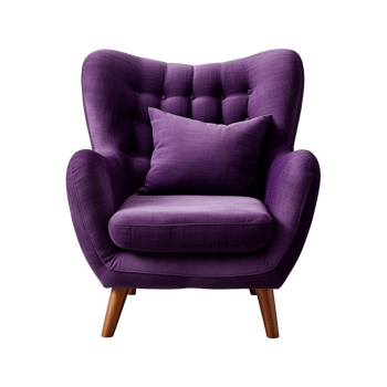 AI generated Comfortable purple armchair isolated on a transparent background. Interior element, PNG