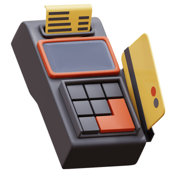 3D render of Credit card payment. 3D icon pos terminal machine with bill. Online payment 3D render isolated. png
