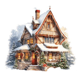 AI generated Christmas home decoration, Christmas house. Watercolor. Holiday illustration for design, print, fabric AI Generation png