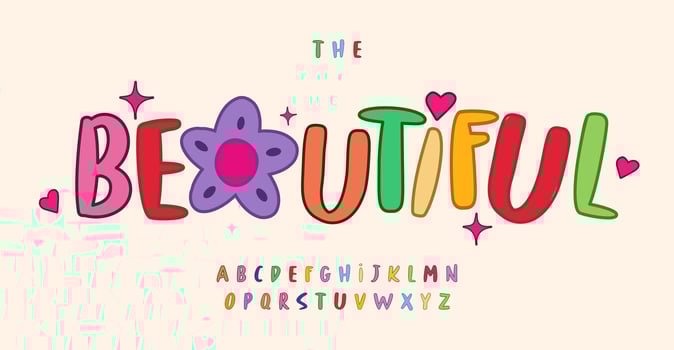 Beautiful children alphabet. Joyful celebration font, cheerful cute letters for greeting cards, birthdays, festive occasions. Rounded summer letters for playful childhood headlines and logos. Vector. vector