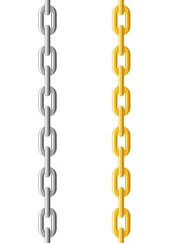 Metal golden and silver chain seamless pattern isolated on white background. Vector illustration