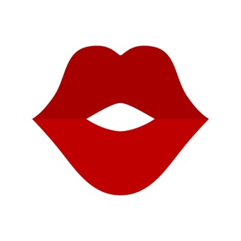 Red lips icon isolated on white background. Kiss vector illustration
