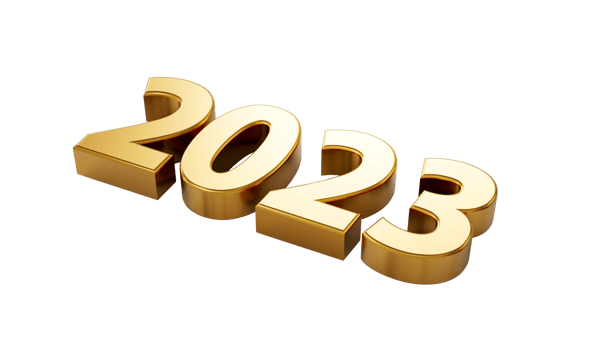 2023 Years sign golden metallic Happy New Year 3d illustration png