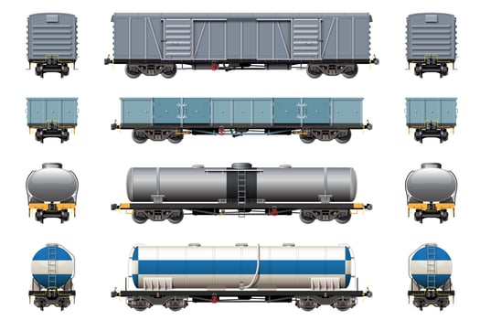 Various Freight Car, Train Cargo Wagons vector