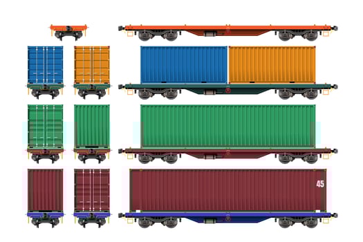 Freight Car, Train Wagons, Flatbed with Container vector